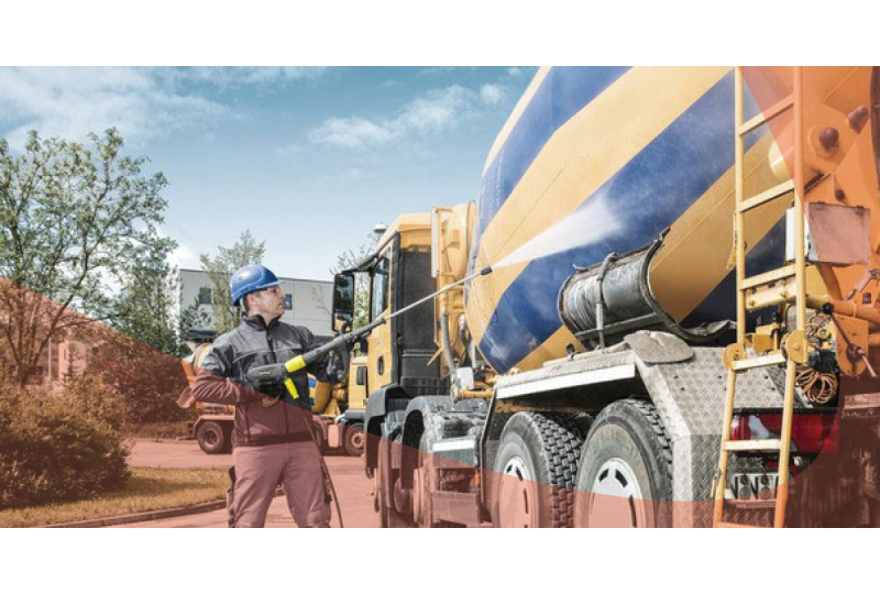 cleaning cement truck with power washer