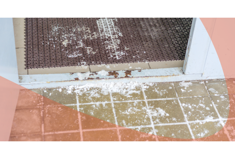 Entrance with tracked in snow and salt