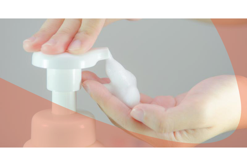 hand pushing down pump for foaming hand soap