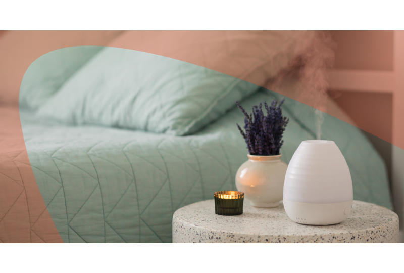 Clean bedroom With Lavender and scent diffuser