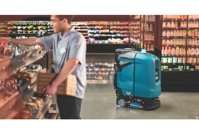 robotic floor scrubber in grocery store