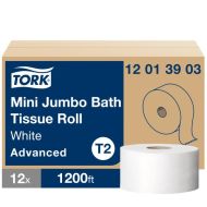 Product Tork® T2 Advanced Mini Jumbo Toilet Paper - White 1-Ply 12x1200'
