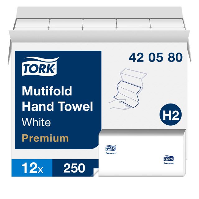 Product Tork® H2 Multifold Hand Towel - White 1-Ply 12x250 Sheets