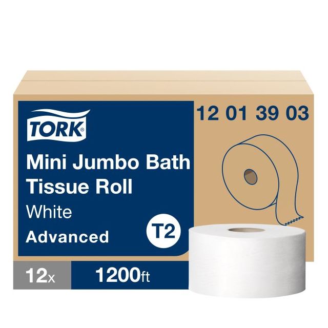 Product Tork® T2 Advanced Mini Jumbo Toilet Paper - White 1-Ply 12x1200'