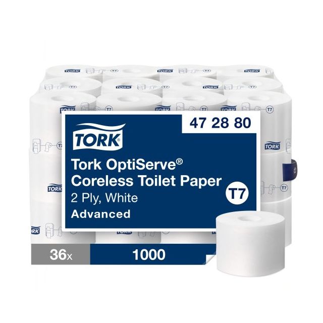 Product Tork OptiServe® T7 Coreless Toilet Paper - White 2-Ply 36x1000 Sheets