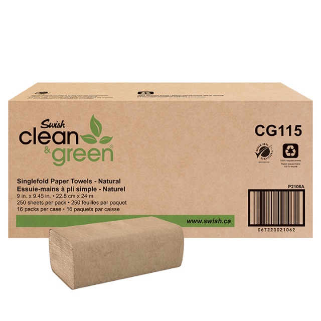 Product Swish Clean & Green® Singlefold Paper Towels - Natural 1-Ply 16x250 Sheets
